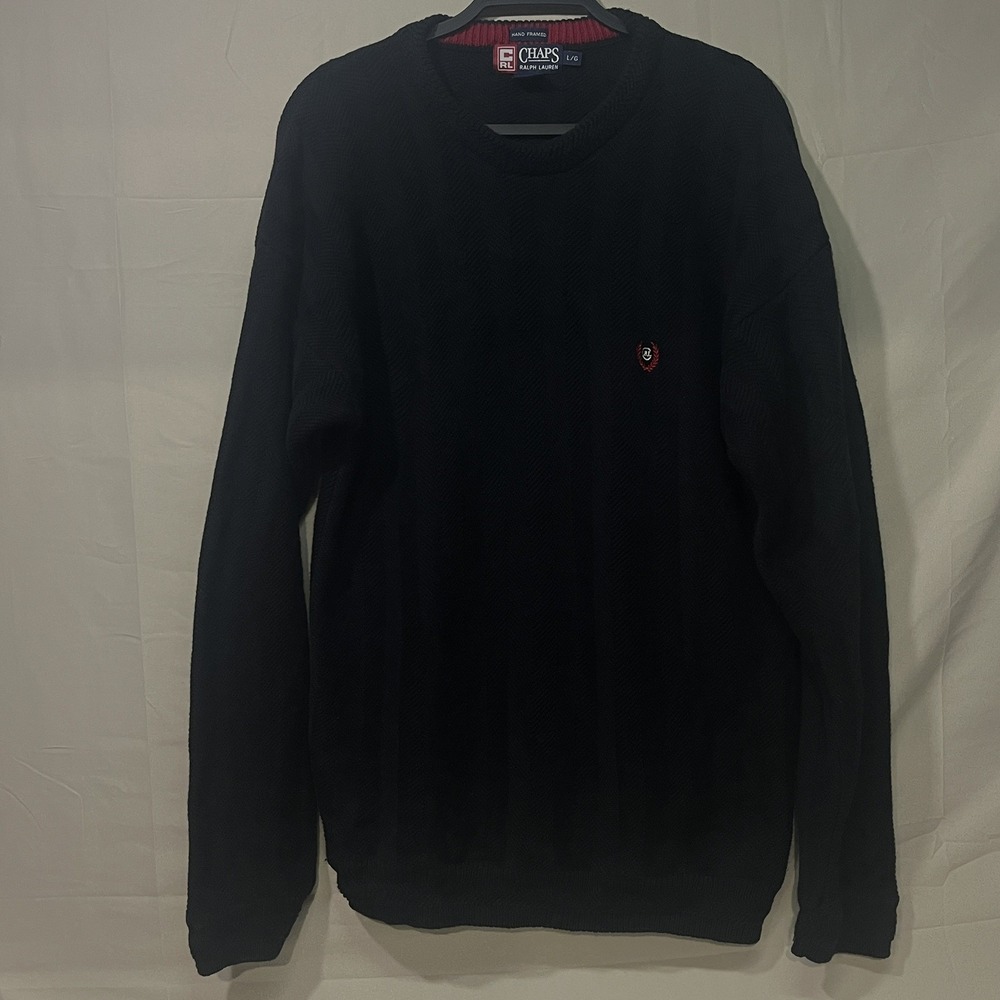 90s Chaps Ralph Lauren - Navy Blue Knit Sweater Hand Framed Mens Large Vintage